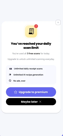 Quillo free plan with 3 recipe scans per day
