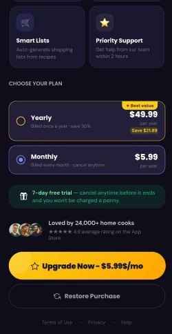 Quillo premium offline recipe access and unlimited meal planning