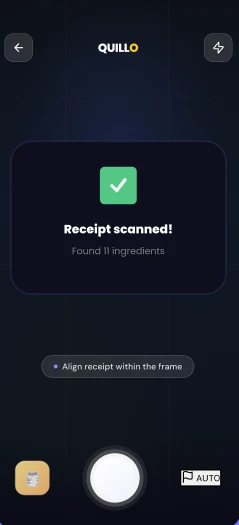 Step 1 - Scan grocery receipt with Quillo app camera